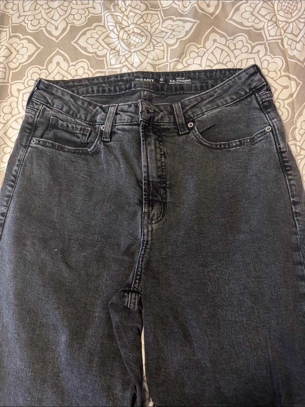 Old Navy Women's Washed Black High-Rise O. G. Straight Jeans Size 12 Tall
